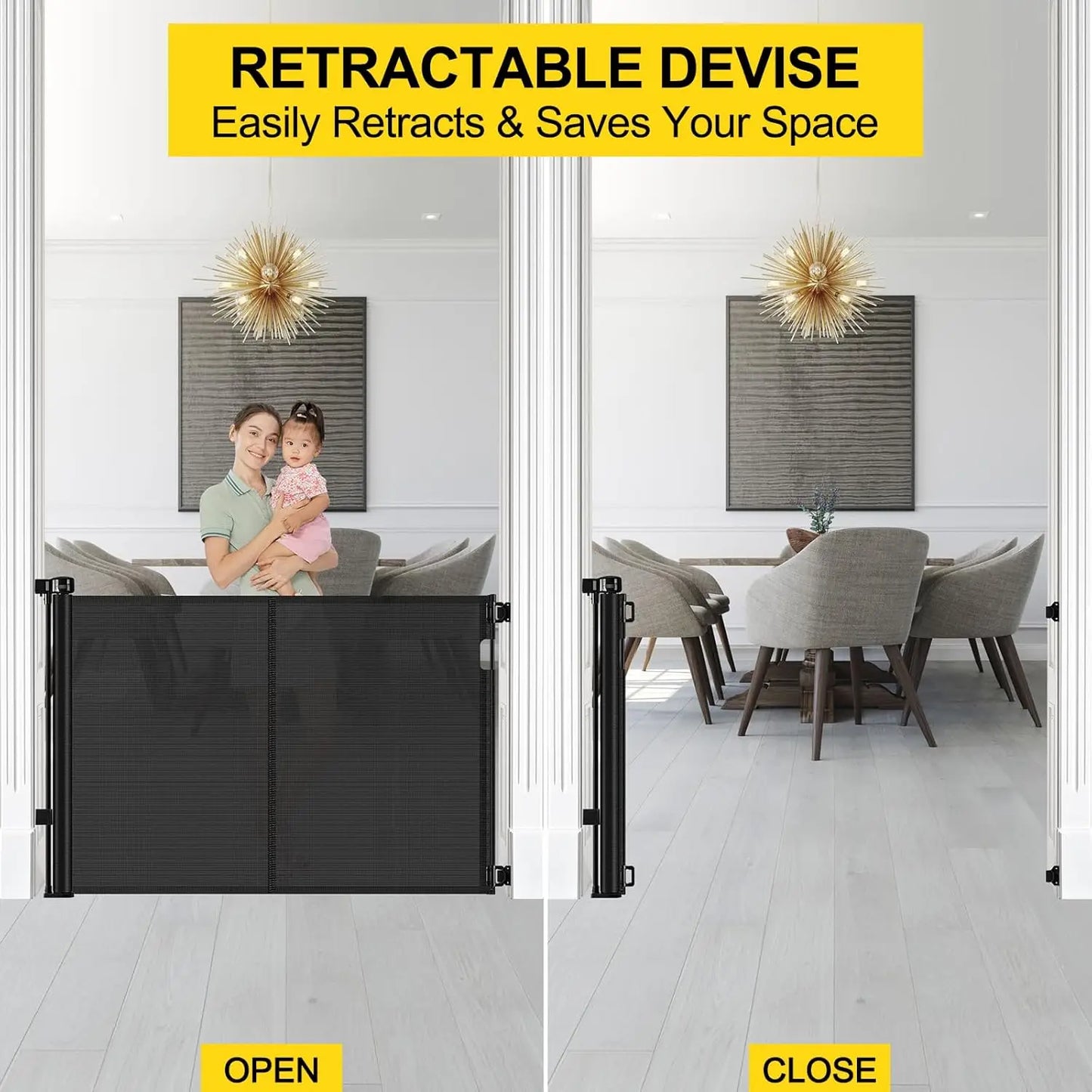 Retractable Baby and Dog Gate Indoor Outdoor Safety Barrier