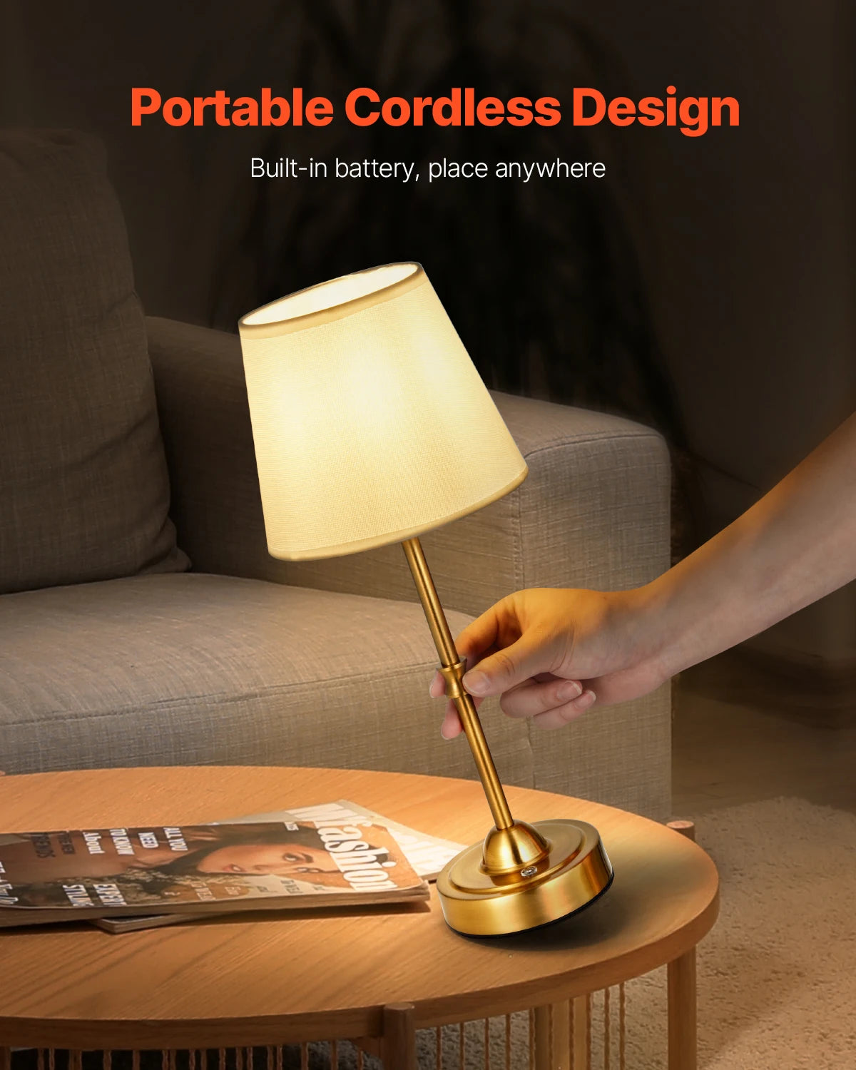 SucceBuy Cordless Table Lamp 5200mAh Rechargeable Battery 3 Brightness Levels