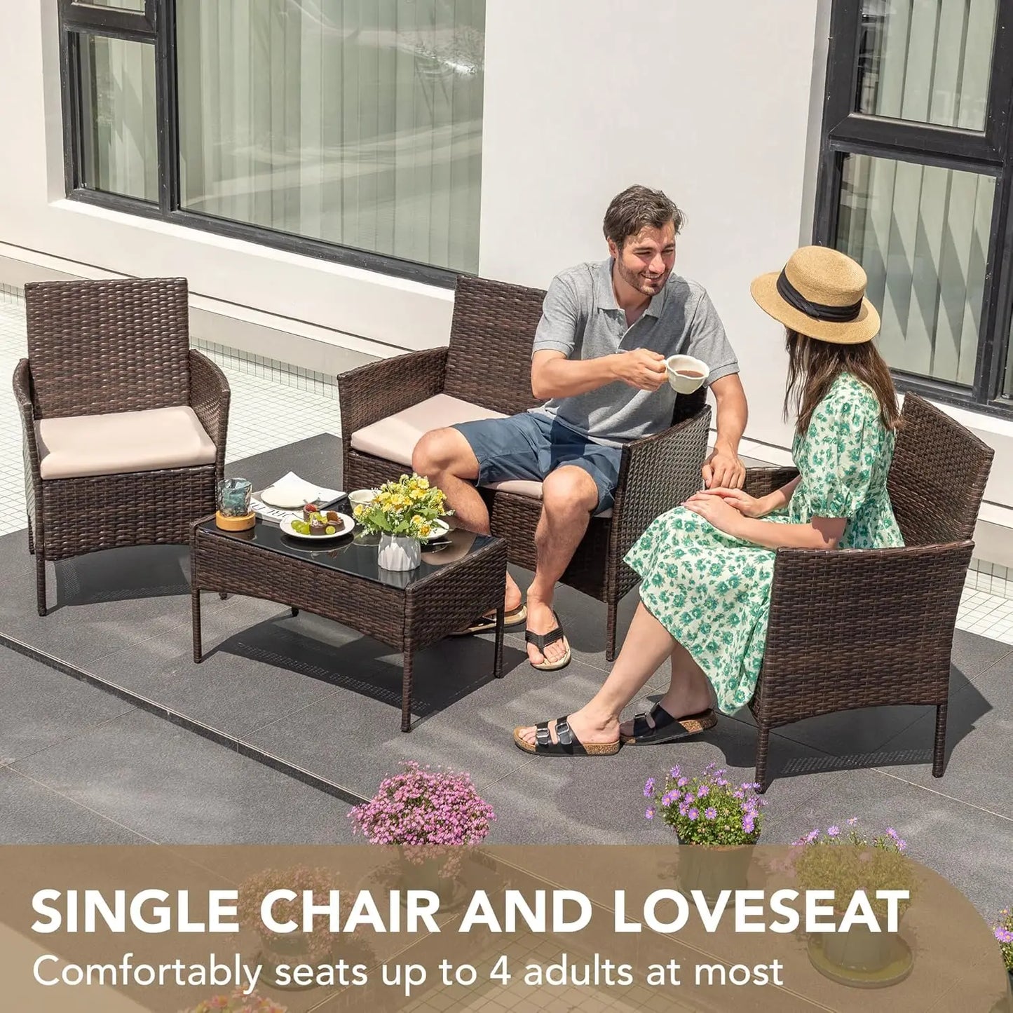 Outdoor 4-Piece Patio Rattan Wicker Furniture Set Balcony