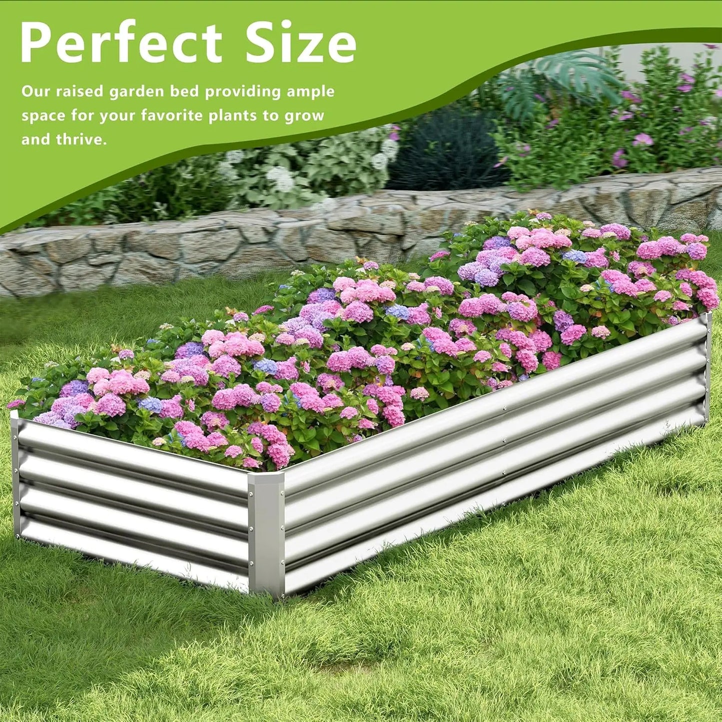 2-Pack Galvanized Steel Raised Garden Beds, 8ft x 2ft x 1ft Outdoor Planter Boxes for Vegetables and Flowers