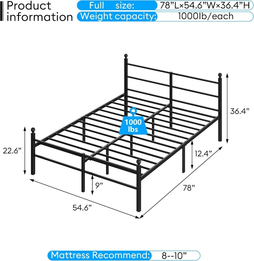 Full Size Bed Frame with LED Lights, Charging Station & Under Bed Storage - Heavy Duty Metal Platform, Easy Assembly, Black