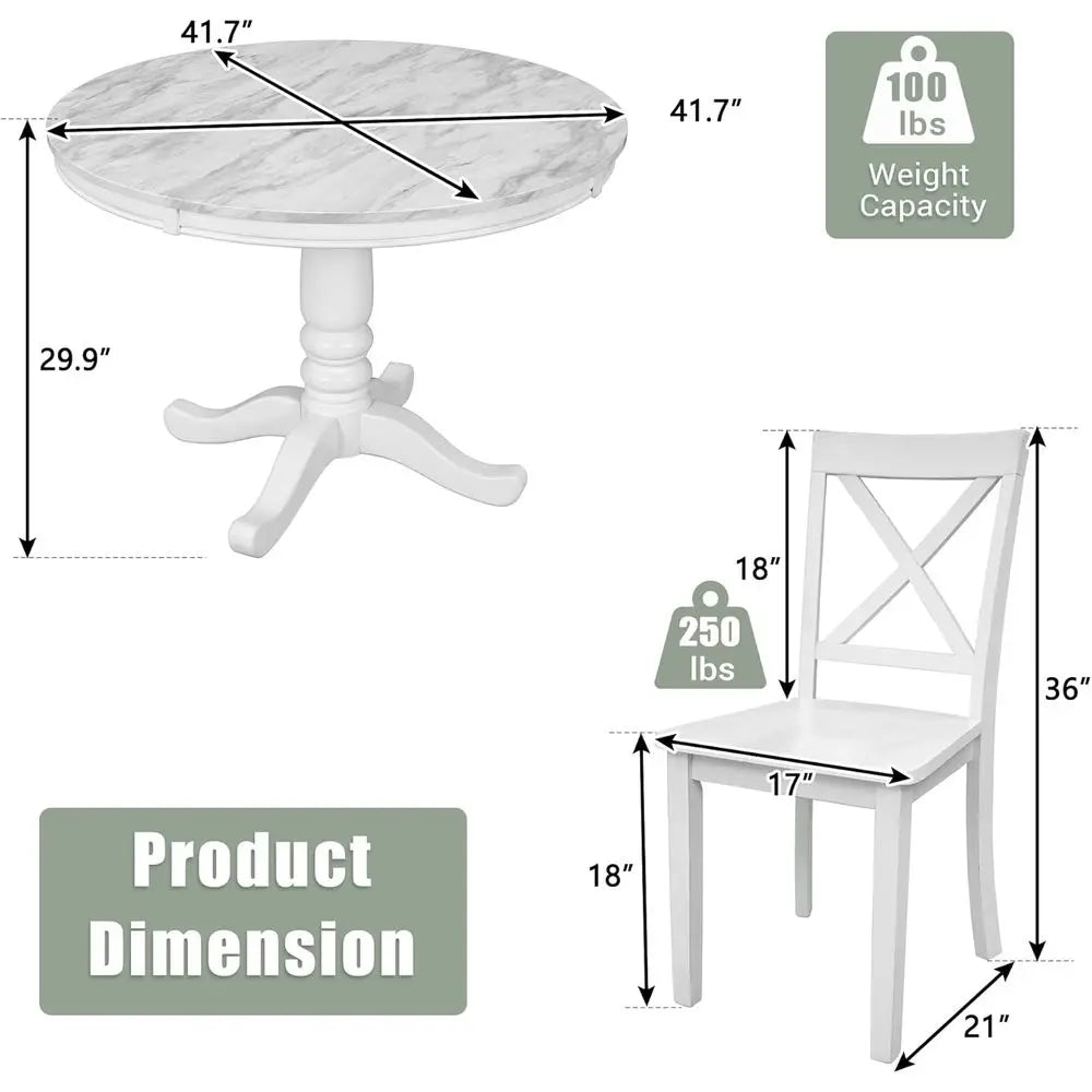 Round Dining Set for 5 with Marble Table and Chairs