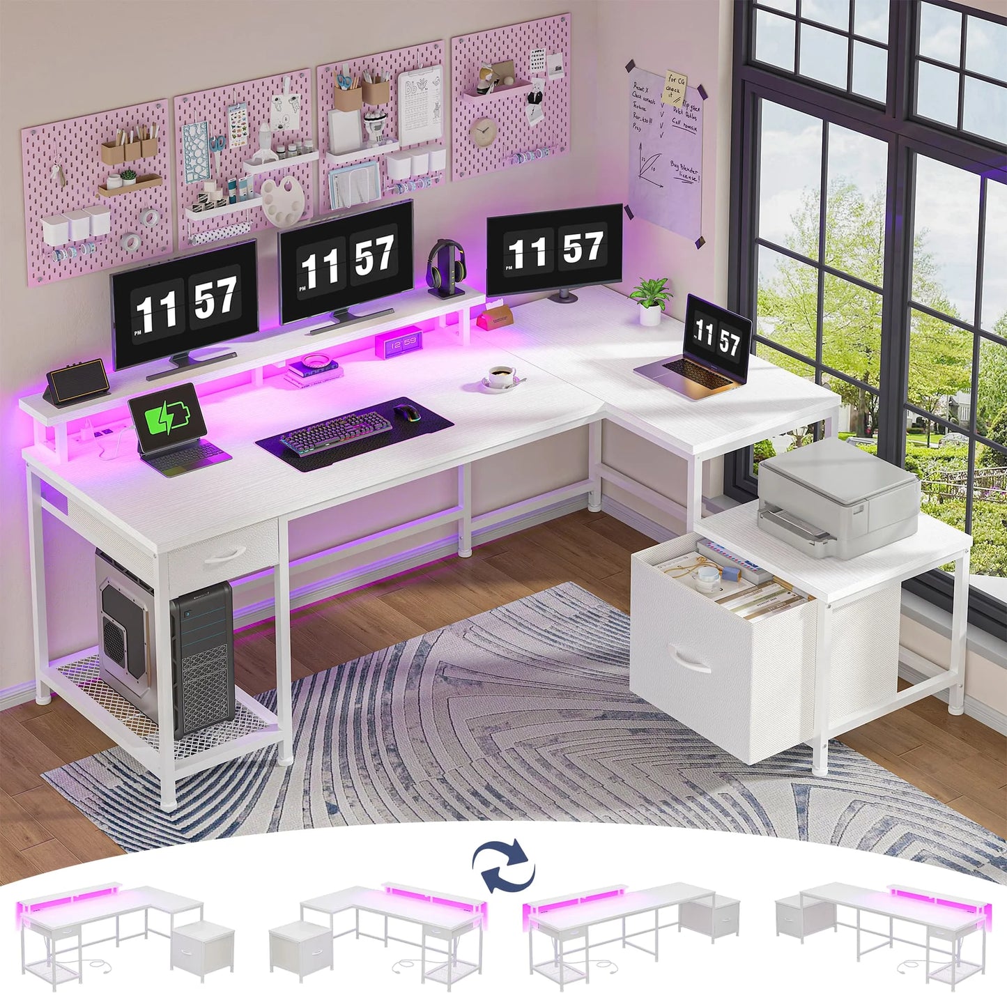 EnHomee 63 L Shaped Gaming Desk With RGB Lights