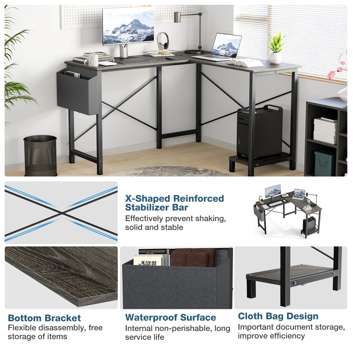 JHK L Shape Computer Desk With CPU Storage Shelf