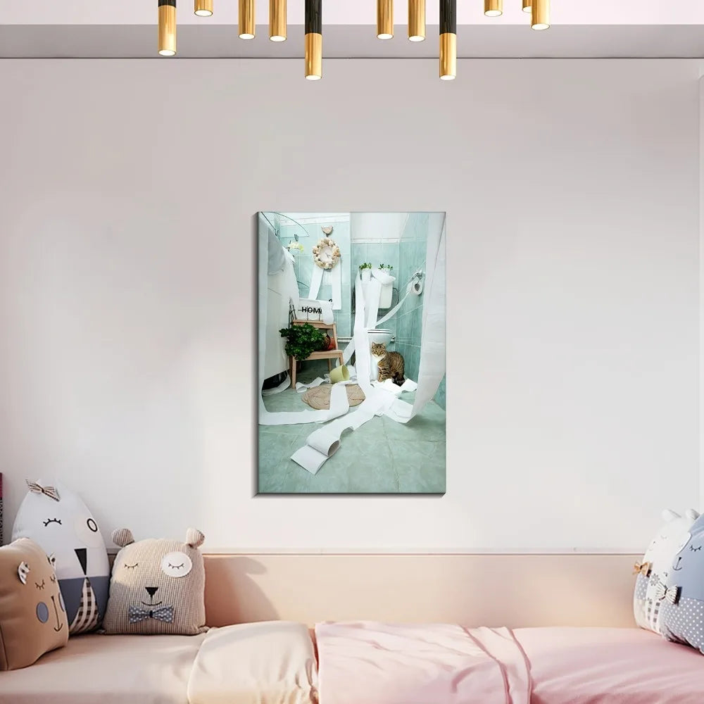 Modern Roll Paper Canvas Wall Art With Solid Wood Frame