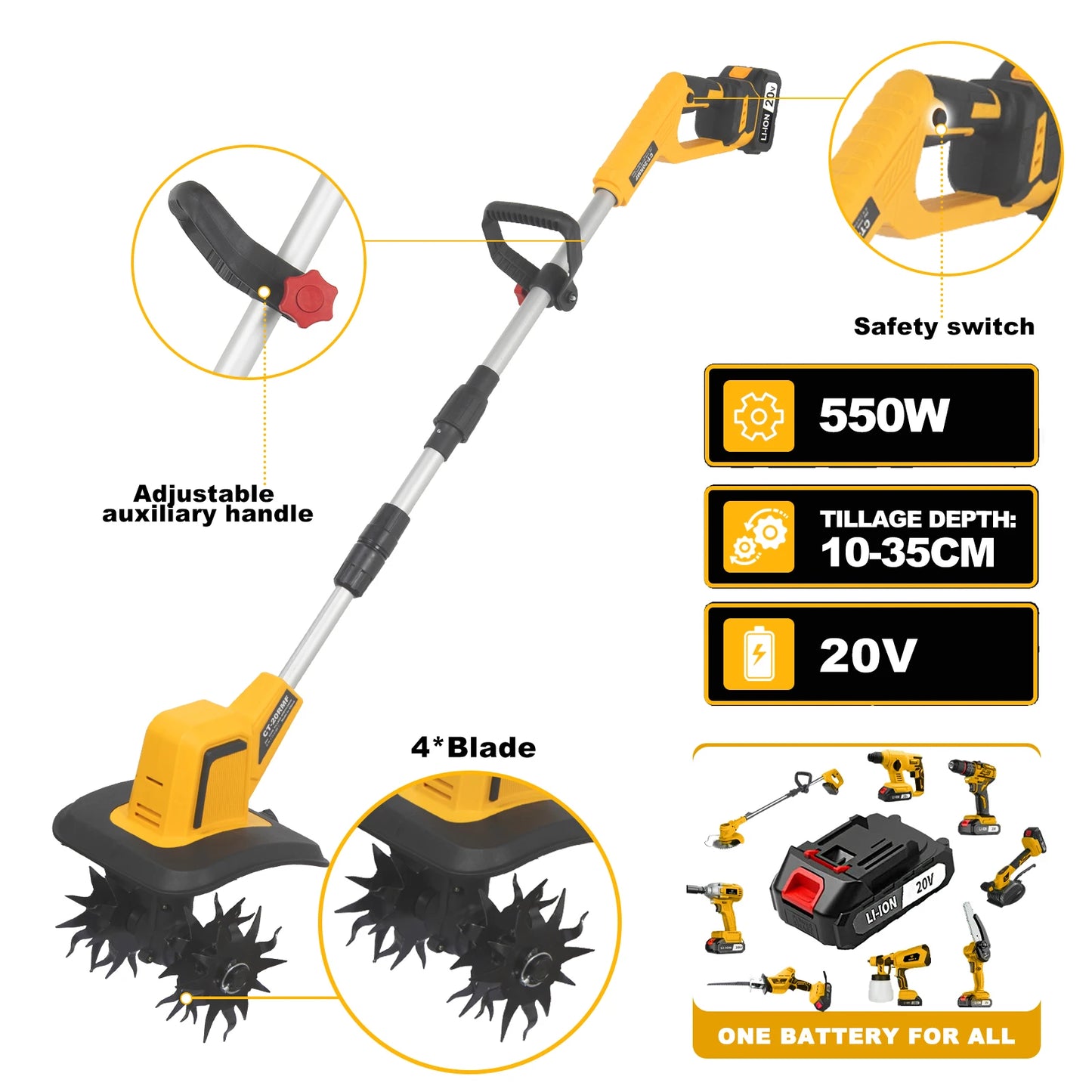 Mini Electric Tiller with Lithium Battery Small Household Electric Hoe Rotary Tiller Handheld Electric Mini Tiller with Battery