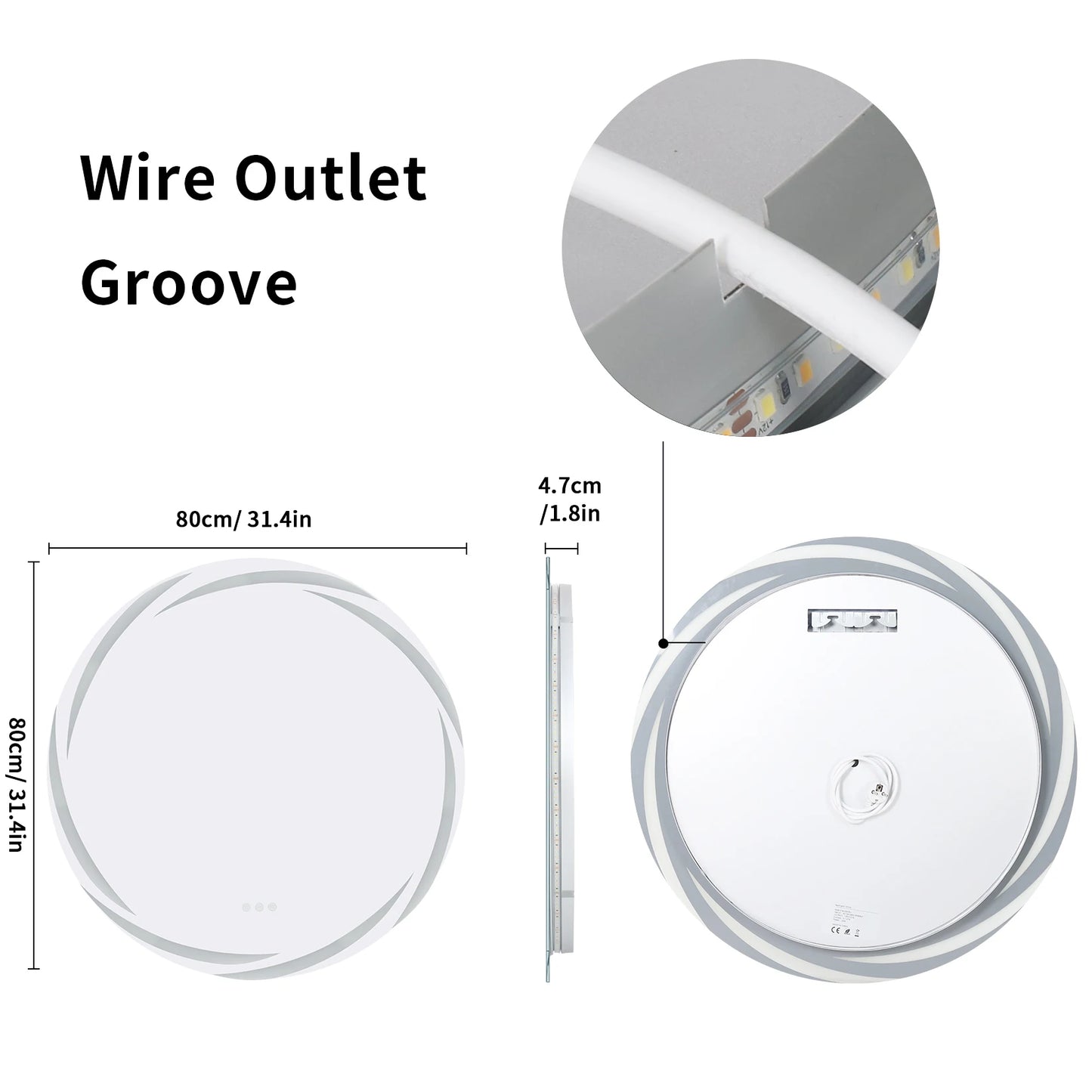 Anti-Fog LED Round Bathroom Mirror With Backlit HD Glass And 3 Color Lights