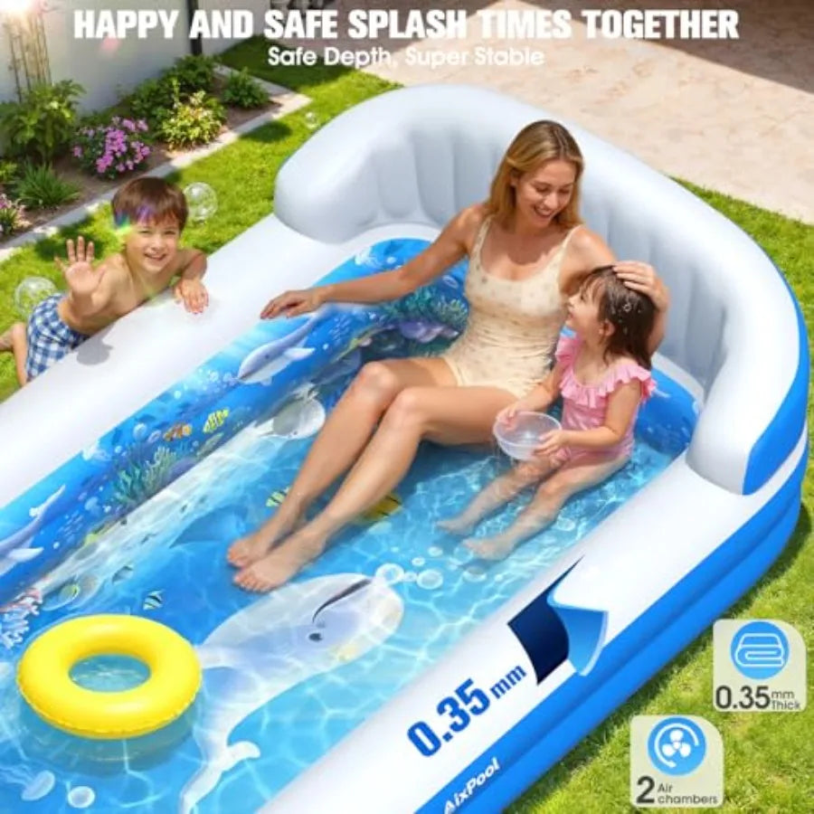 Rectangular Inflatable Pool With Sprinkler And Big Backrest