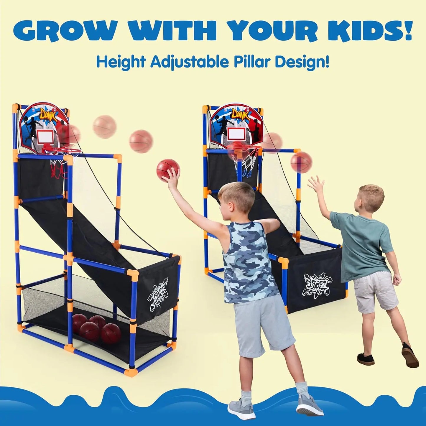 Joyfy Kids Arcade Basketball Game Set With Balls And Hoop
