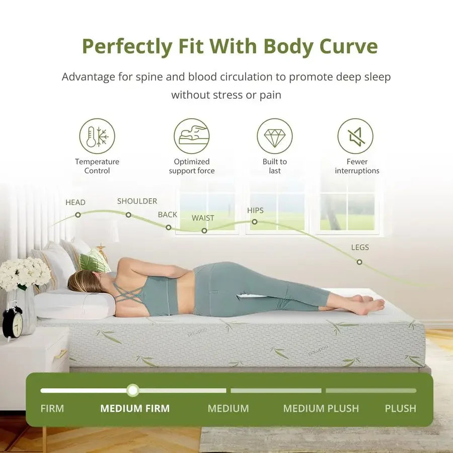 XMSJ Cooling Green Tea Gel Memory Foam Mattress Medium Firm