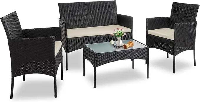 Outdoor Rattan Wicker Patio Conversation Set With Cushions