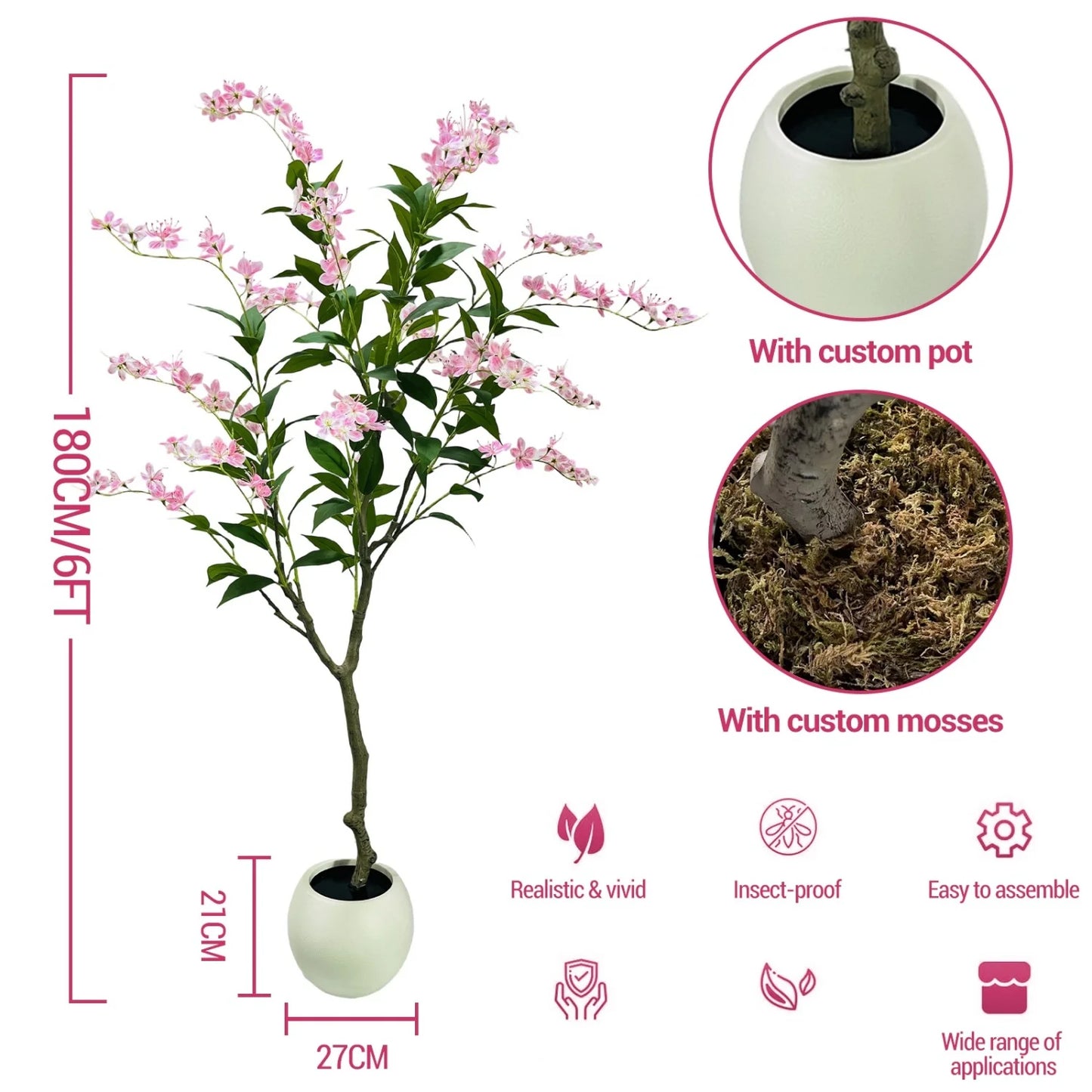 4ft/5ft/6ft Tall Artificial Jasmine Tree, Realistic Potted Fake Plants with White Pot, Faux Flowering Tree for Wedding,Lobby