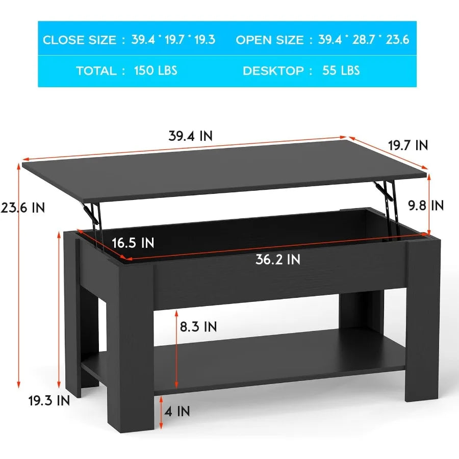 XIUWO Lift Top Coffee Table With Hidden Storage For Living Room