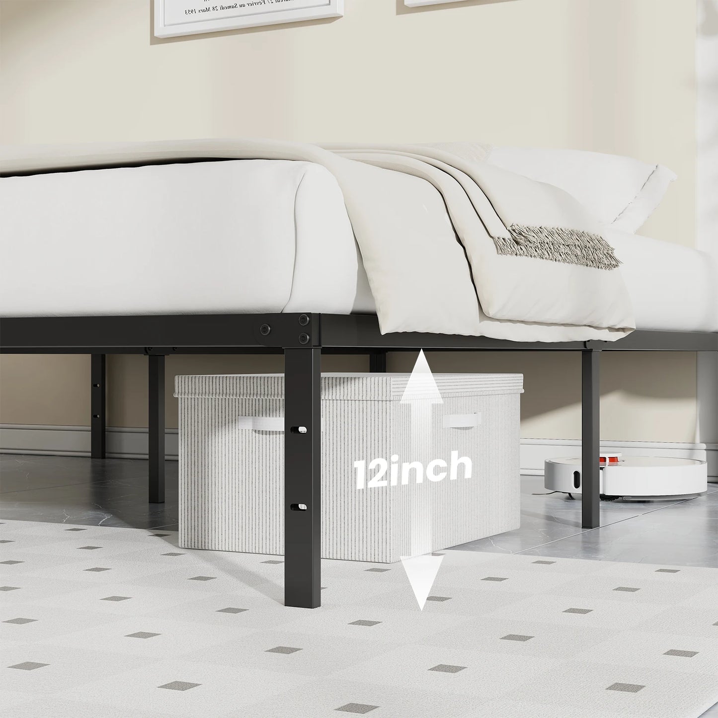 JHK Basic Metal Platform Bed Frame With Sturdy Slat Support