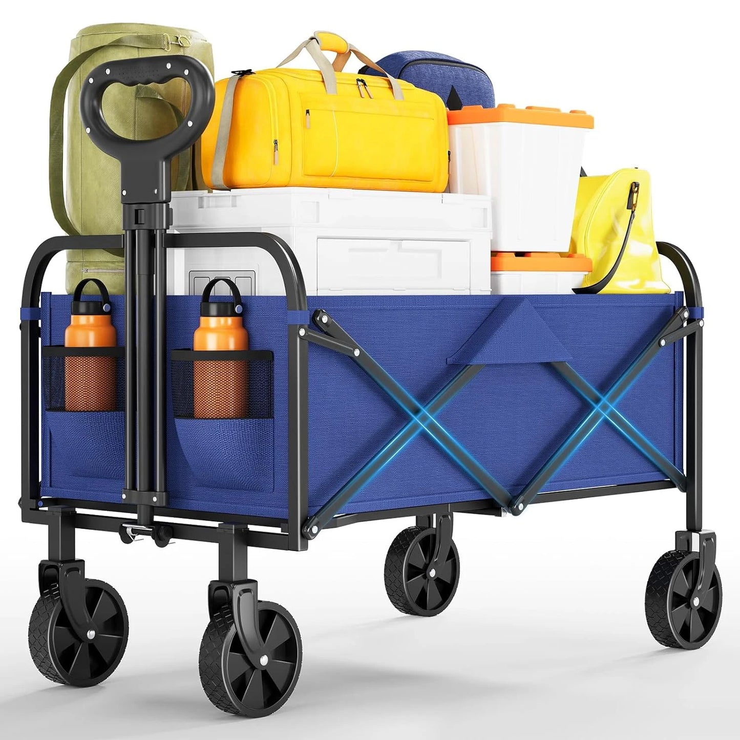 Foldable Utility Wagon With All Terrain Wheels And Drink Holders