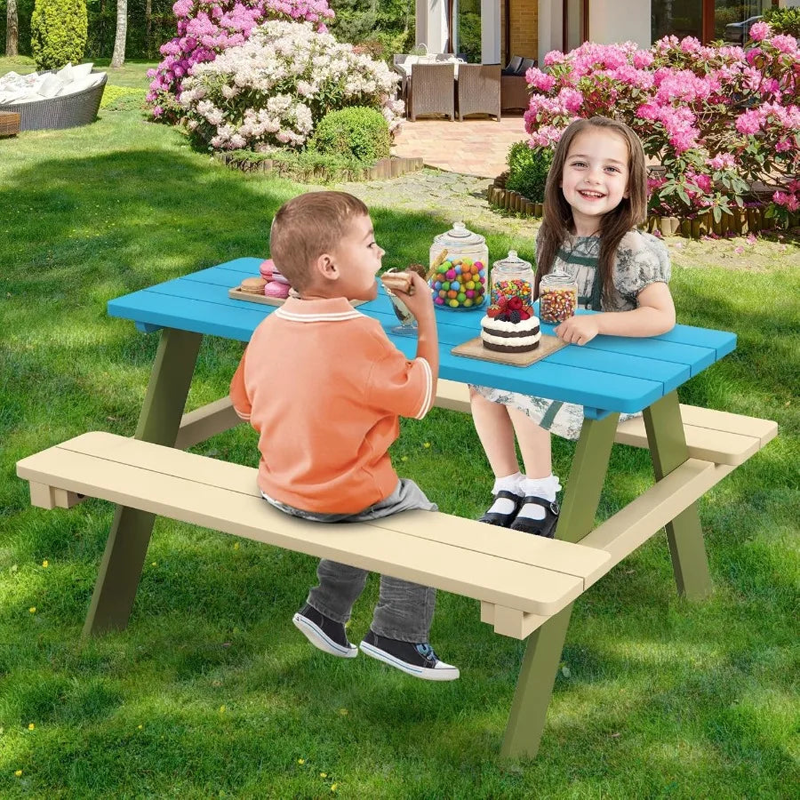 XIUWO Kids Picnic Table Set With Benches For Outdoor Use