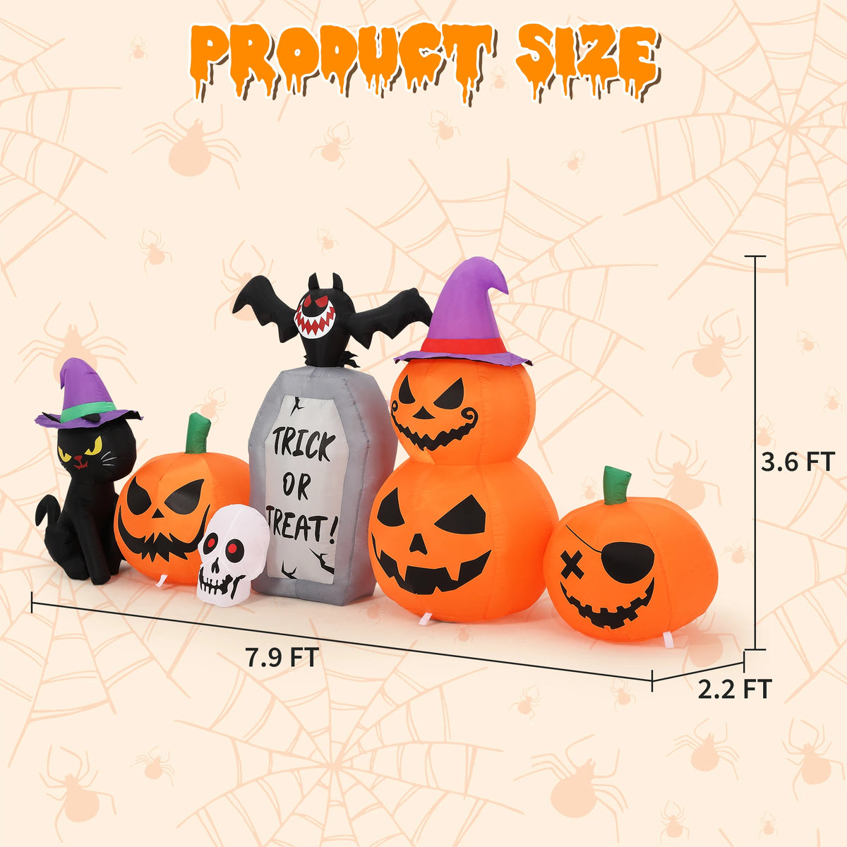 HiMISS Halloween Pumpkin Cat Tombstone Inflatable Decor With LED Lights