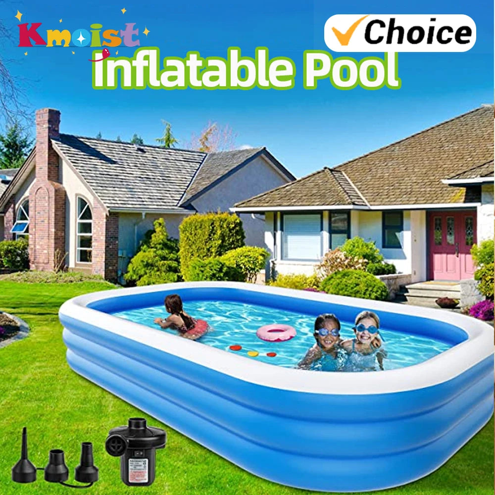 Kmoist Inflatable Rectangular Pool Large Family Outdoor Bathing Tub