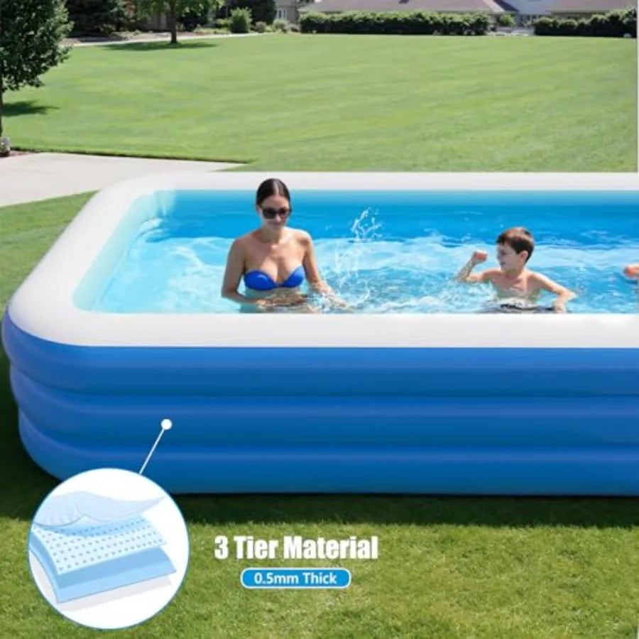 Inflatable Rectangular Family Pool For Adults Backyard Fun