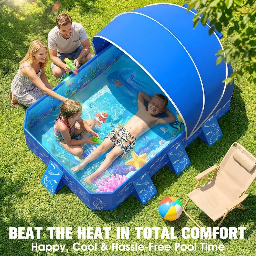 Foldable Kiddie Pool With Canopy For Toddlers Non Inflatable Shade Pool