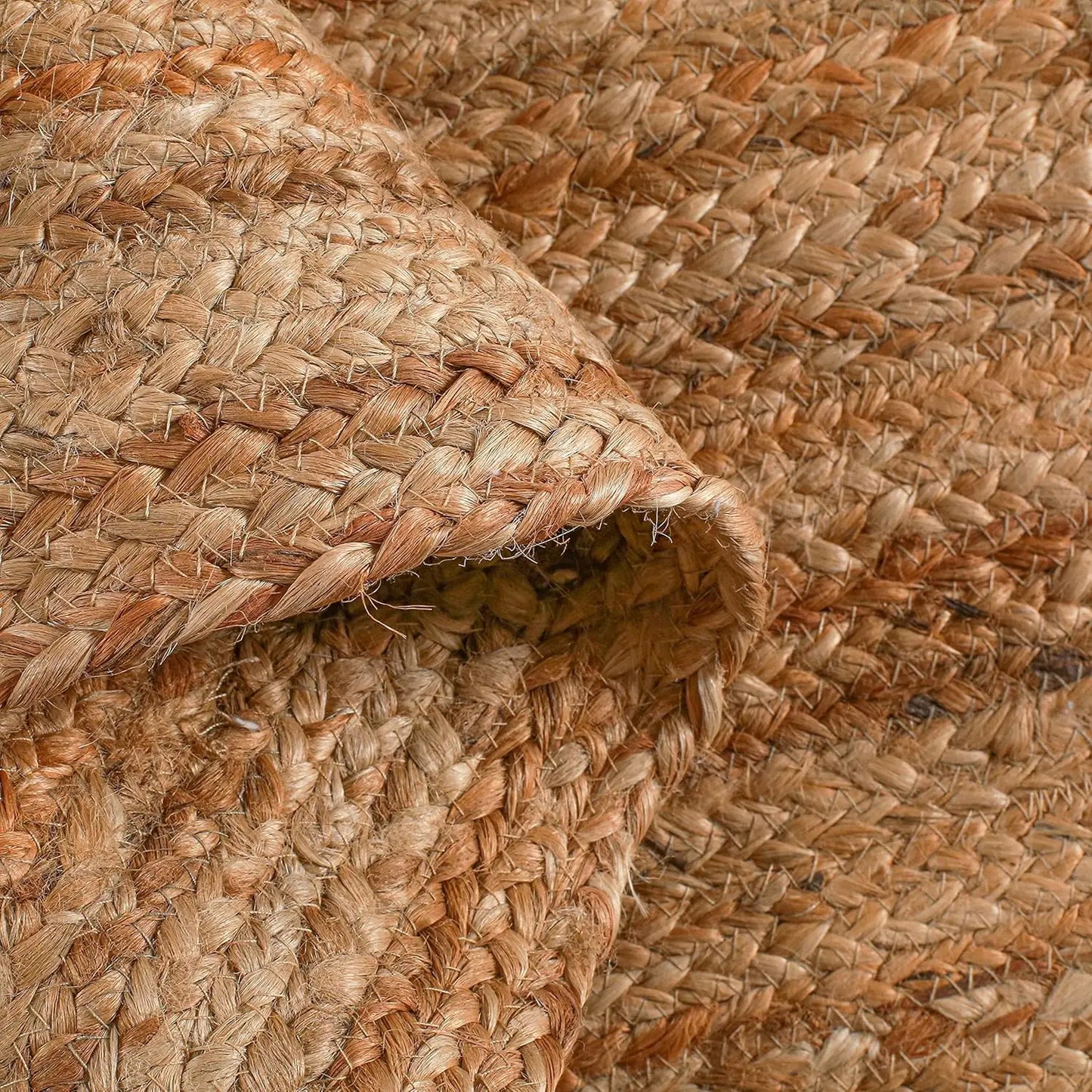 Hand Woven Jute Braided Round Rug, 6 Feet Natural Reversible for Living Room Kitchen Farmhouse Decor