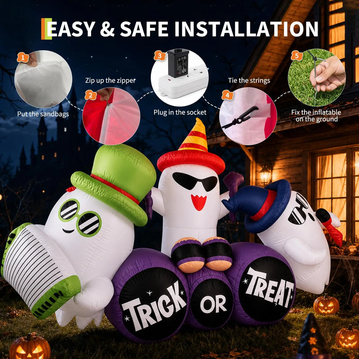 HiMISS Halloween Ghost Band Inflatable Yard Decor With LED Lights