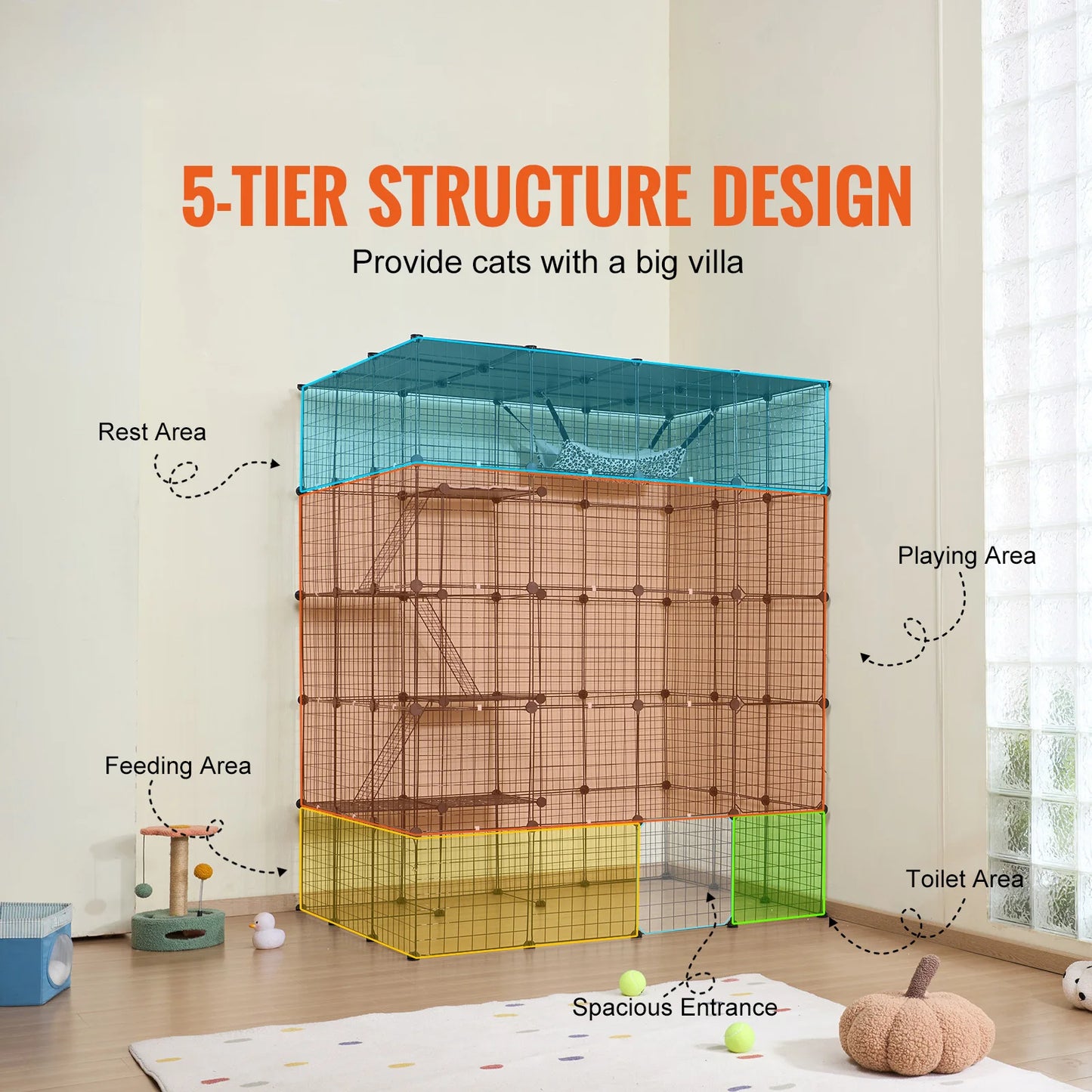 SucceBuy Five Level Cat Cage Enclosure With Front Doors Ramp