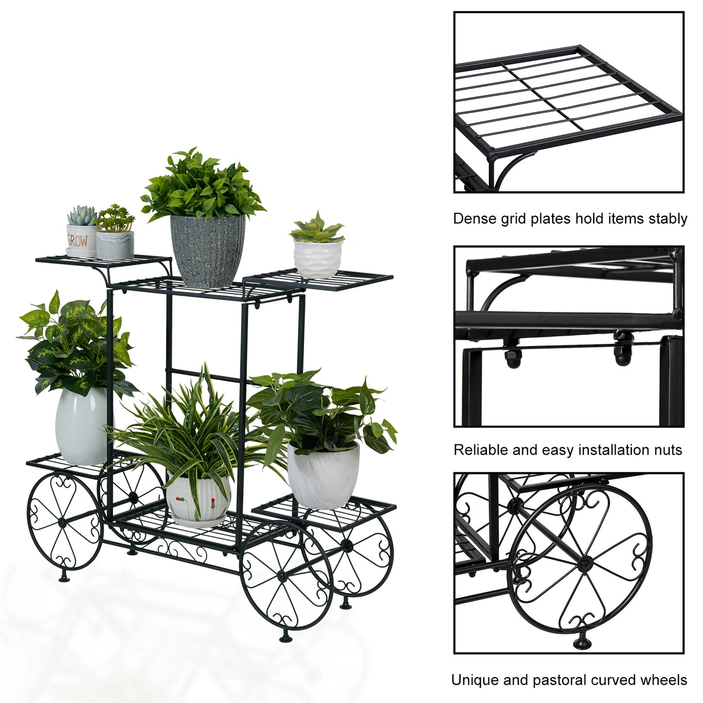 Parisian Style 6-Tier Metal Garden Cart Plant Stand Indoor Outdoor