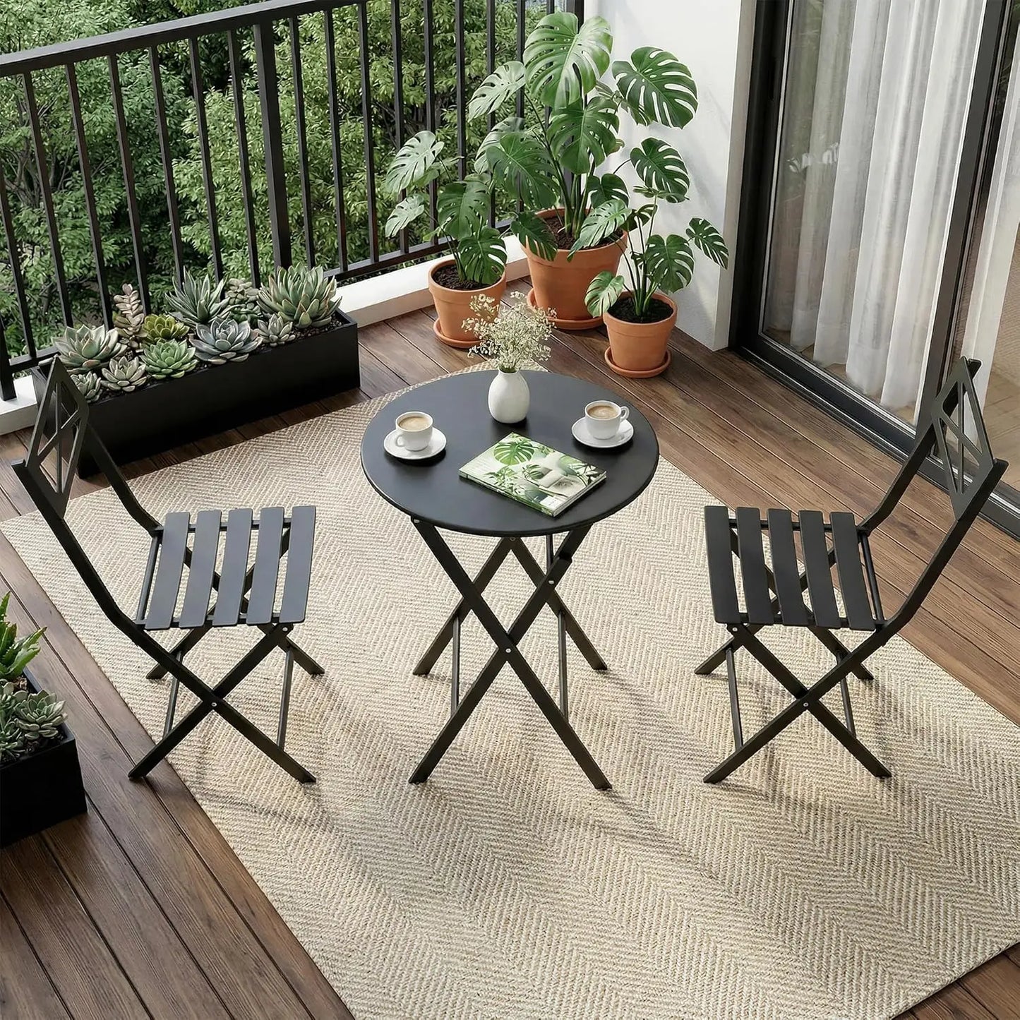 HobbyLane Outdoor Folding Bistro Set 2 Person Metal Patio Table And Chairs