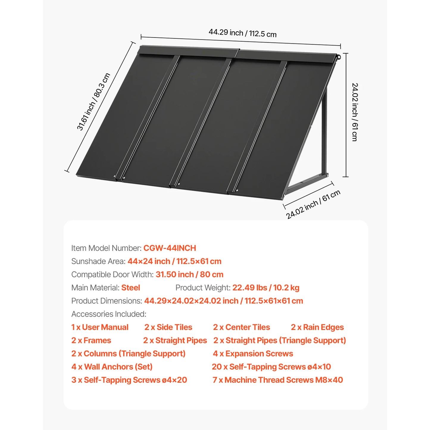 Fixed Metal Awning Triangle Canopy for Doors Windows Balcony