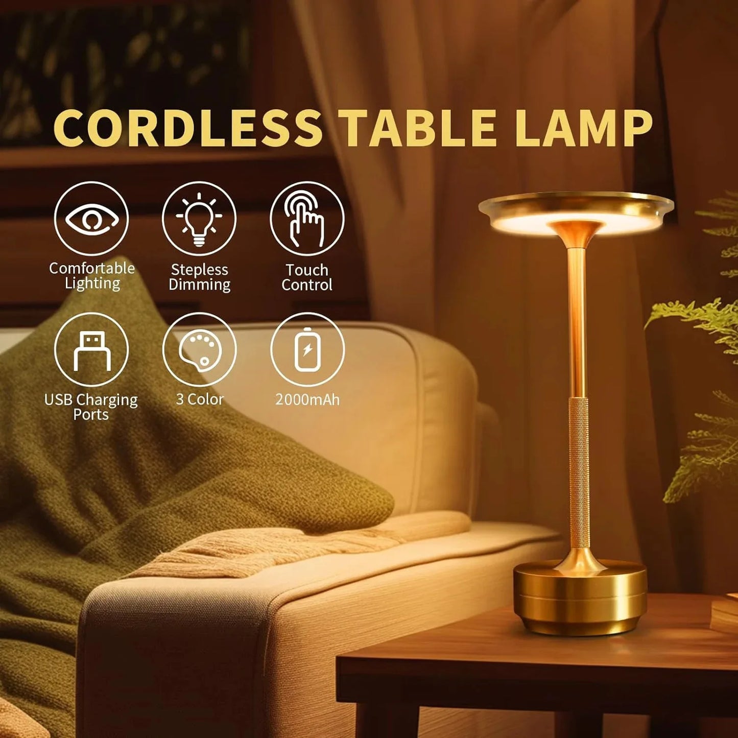LED Desktop Lamp USB Touch Dimming Metal Recharge Night Light For Coffee Bar Restaurant Bedside Reading Decoration Table Lamps