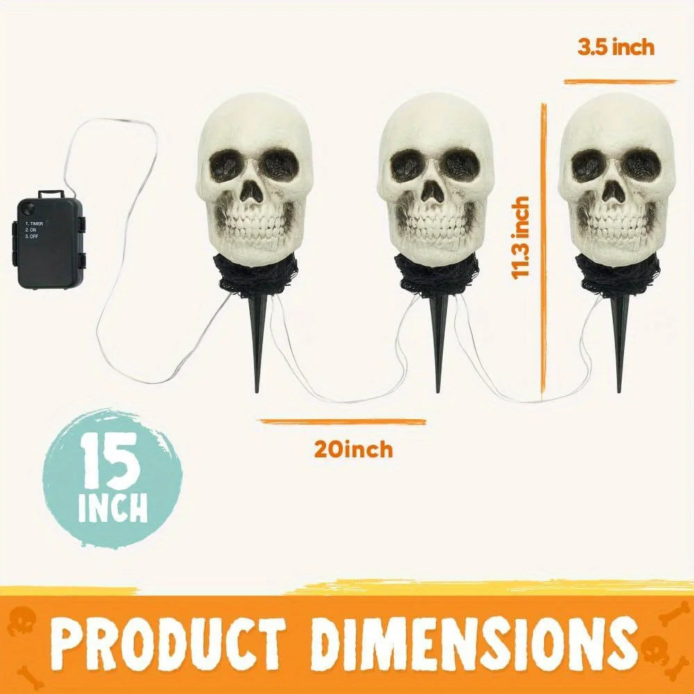 Light Up Skeleton Skull Stakes Outdoor Halloween Lawn Decorations