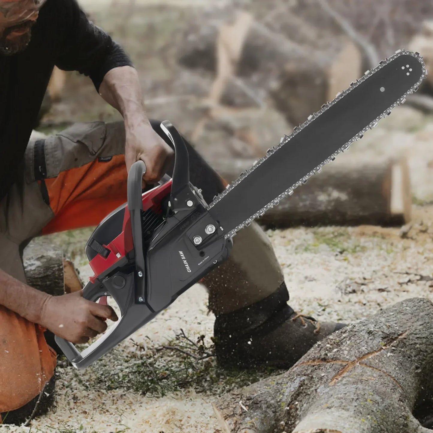 58CC 2-Stroke Gas Chainsaw 20Inch Handheld Portable Chainsaw 2400W High Power Cordless Chainsaw for Garden Pruning Tree Cutting