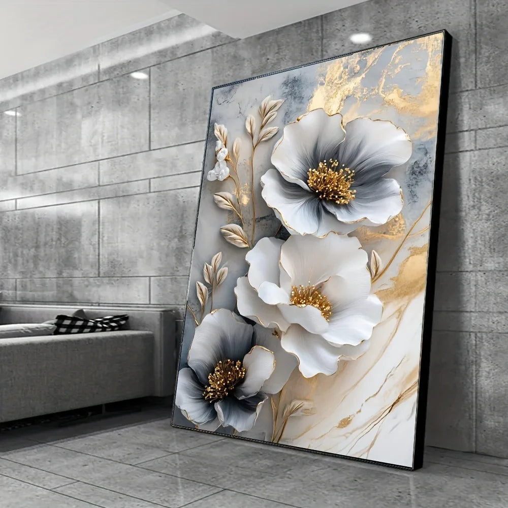 Modern Luxury Floral Canvas Mural Framed Depth Effect Painting
