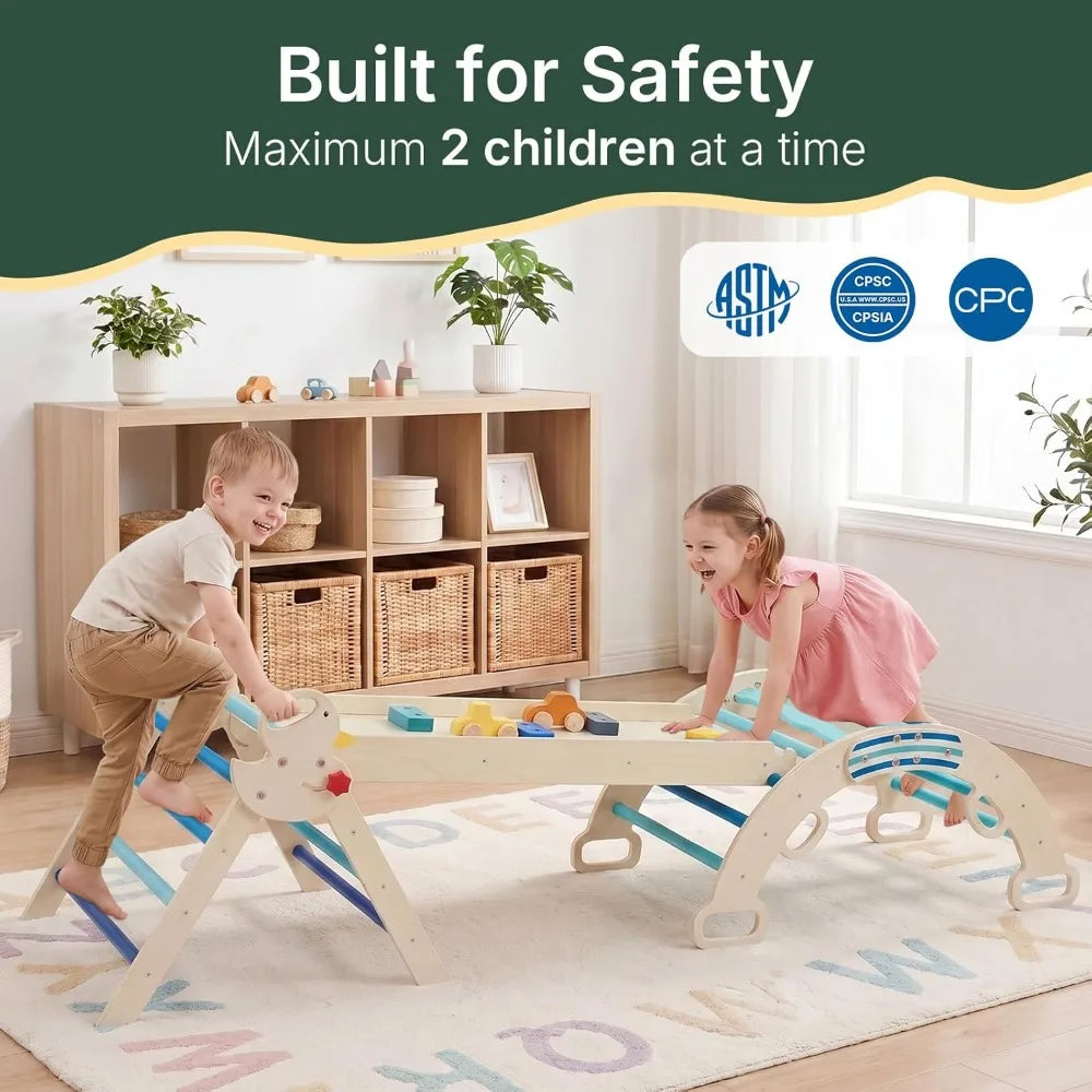 Foldable Pikler Triangle Set 7-In-1 Montessori Wooden Climbing Toys