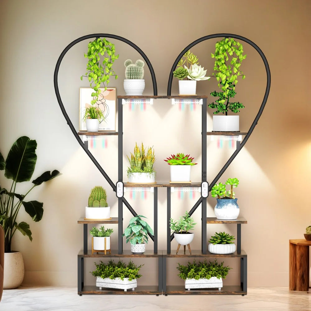 Wisfor 6 Tier Wood And Metal Plant Display Rack With Grow Lights