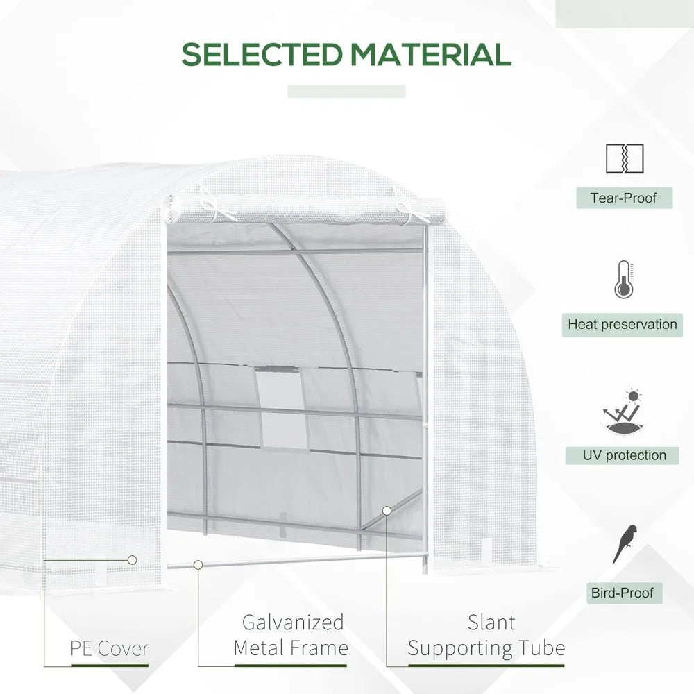 20' x 10' x 7' Walk-in Tunnel Greenhouse with Zippered Door & 8 Mesh Windows, Large Garden Green House Kit, Galvanized