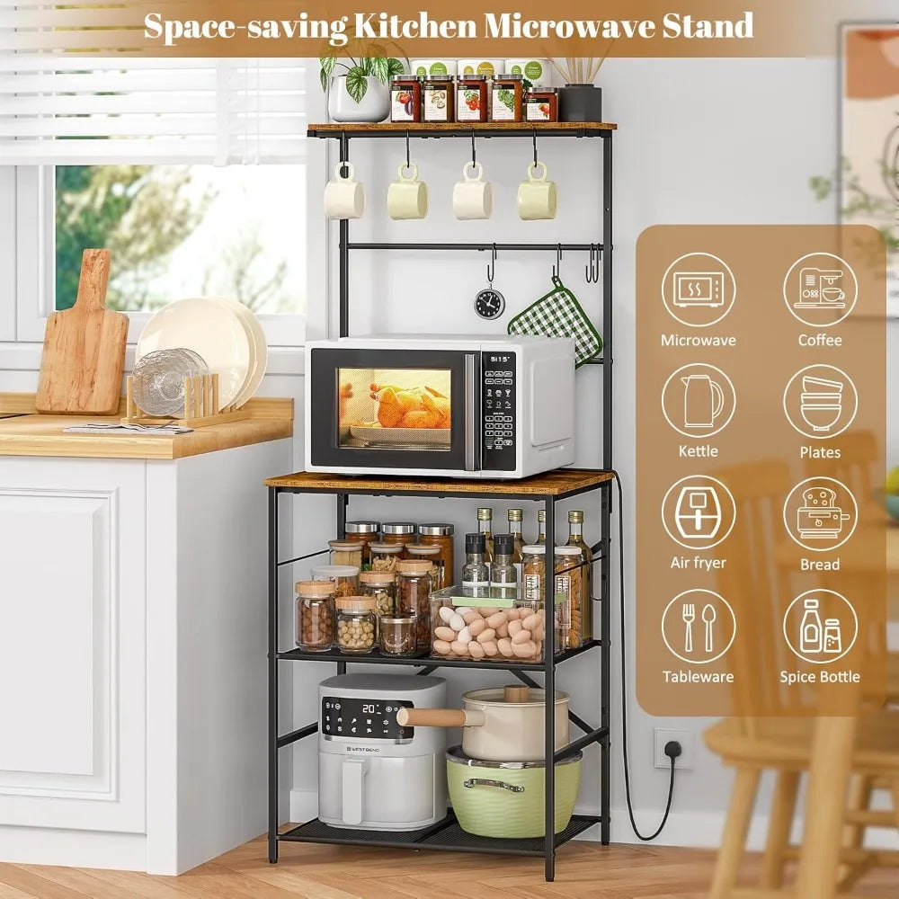 Four Tier Farmhouse Coffee Bar Station With Eight Hooks