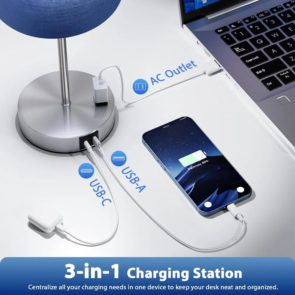 Touch Lamps Bedside USB And AC Outlet 3-Way Dimmable