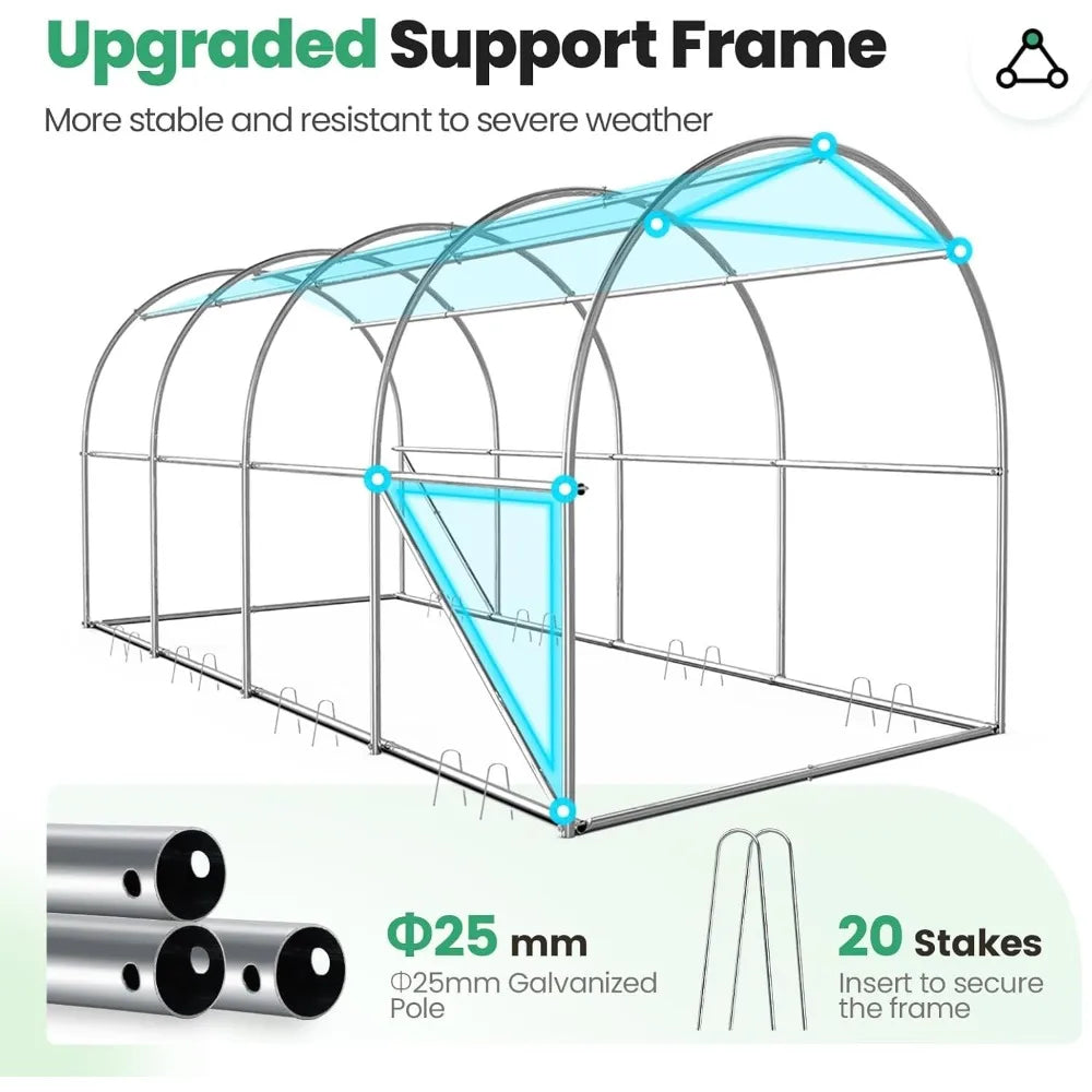 15x6.6x6.6FT Greenhouse for Outdoors, Large Walk-in Heavy Duty Galvanized Steel Frame, Mesh Door Screen Window
