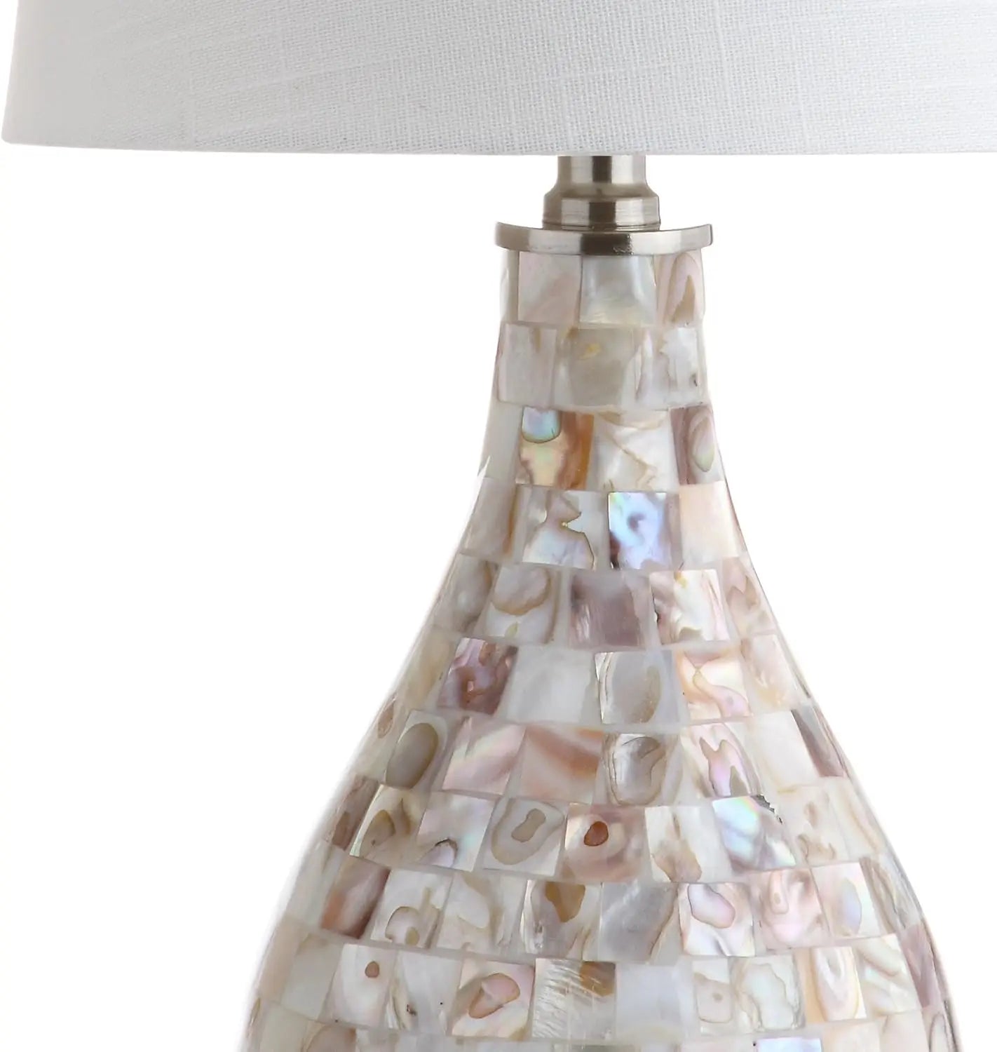 Seashell Coastal Mini LED Table Lamp With Linen Drum Shade