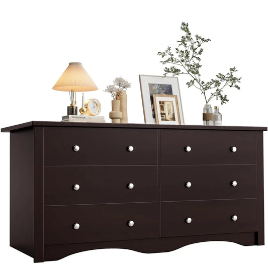 Six-Drawer Wood Dresser for Bedroom and Living Spaces
