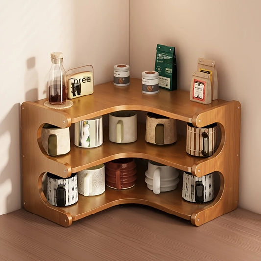 Natural Wood Three-Tier Bamboo Corner Shelf For Plants And Books