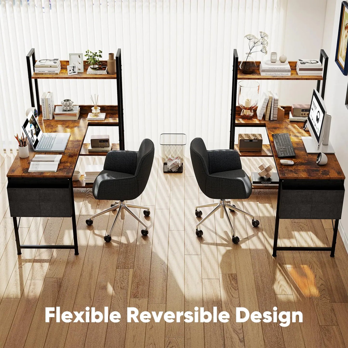 JHK 47 Inch L Shaped Desk with Storage Shelf Computer Table Gaming Wood Tables with Side Bag Adjustable Feet for Home Office