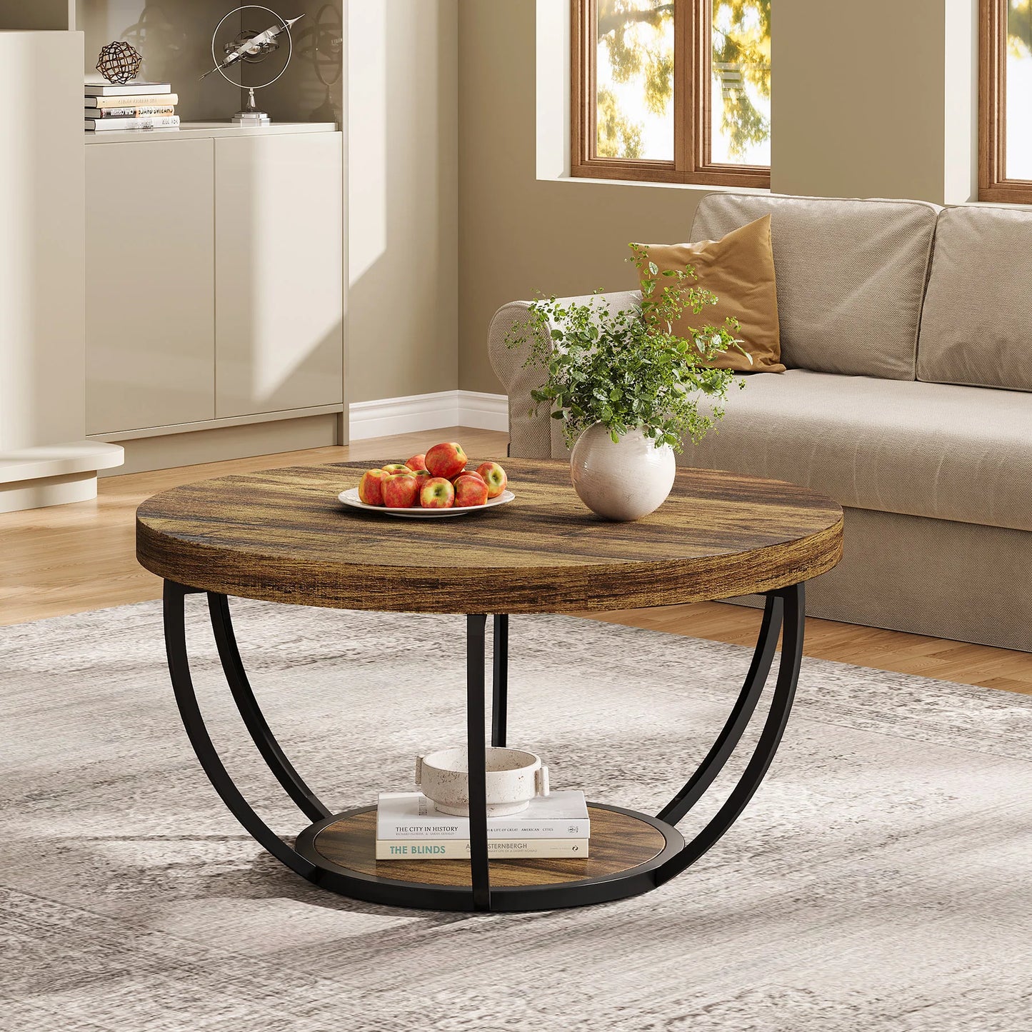 Tribesigns Round Coffee Table With Storage Shelves
