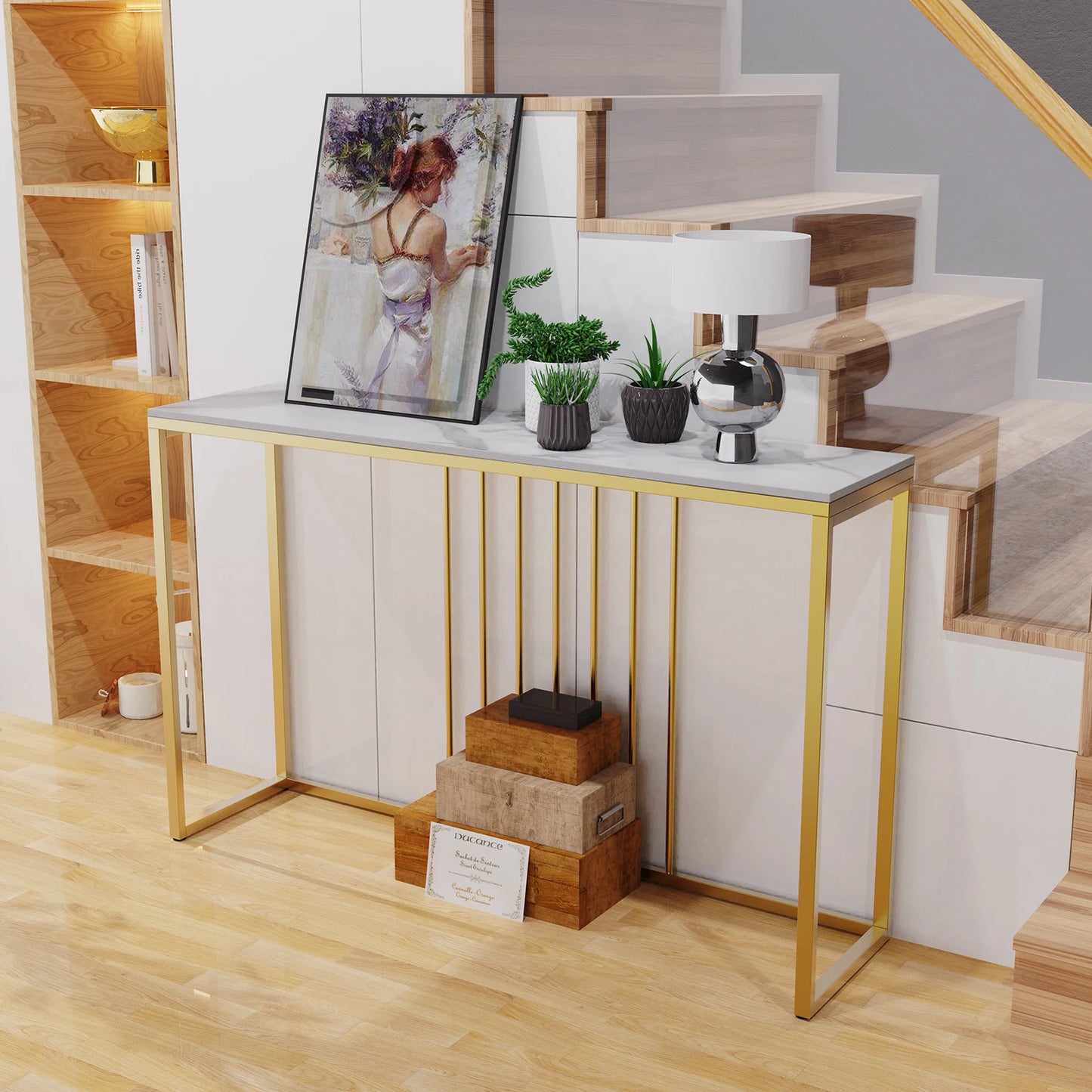 Bingopaw Console Table With Sintered Top And Metal Legs Hallway