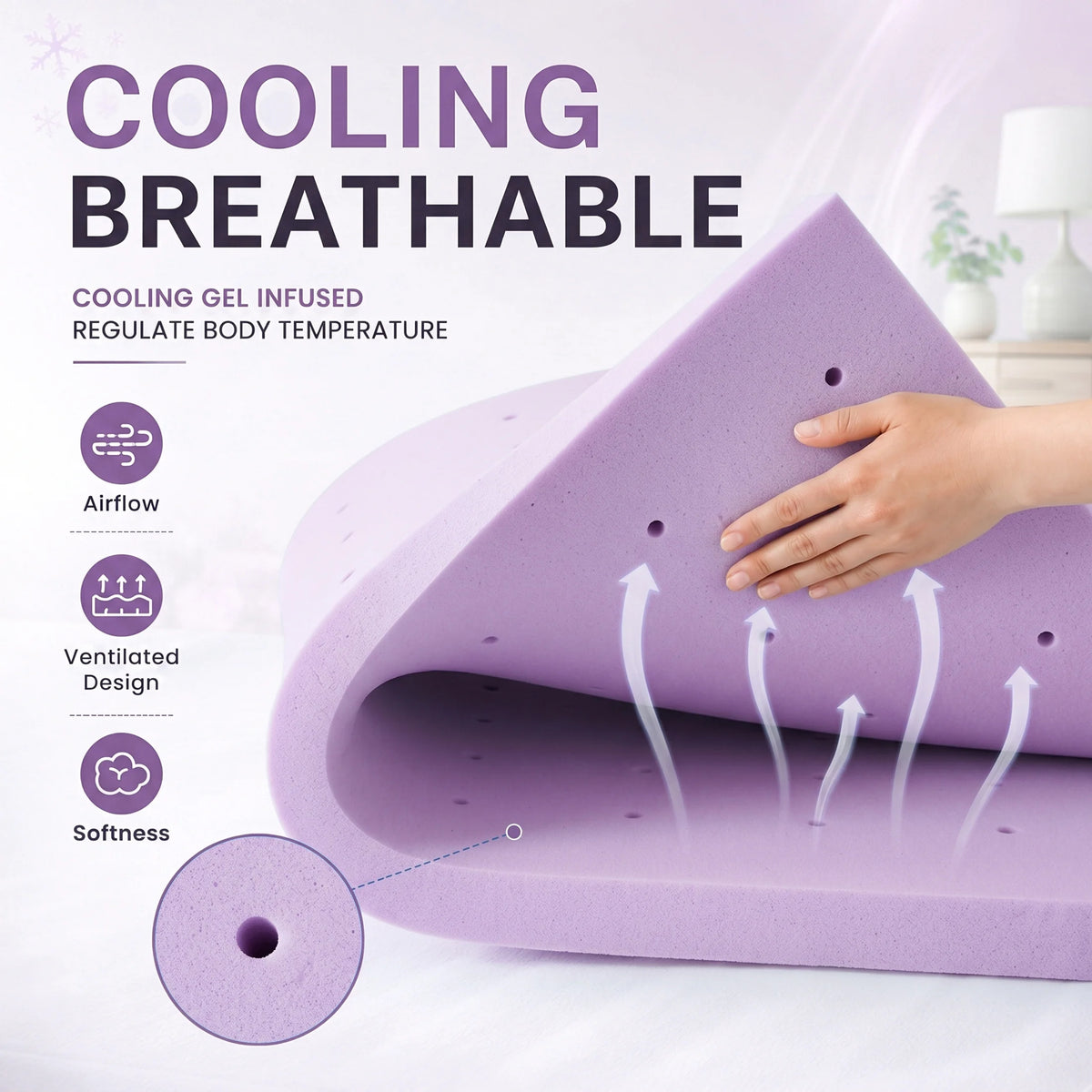 MCQ Cooling Gel Memory Foam Mattress Topper For Bedroom