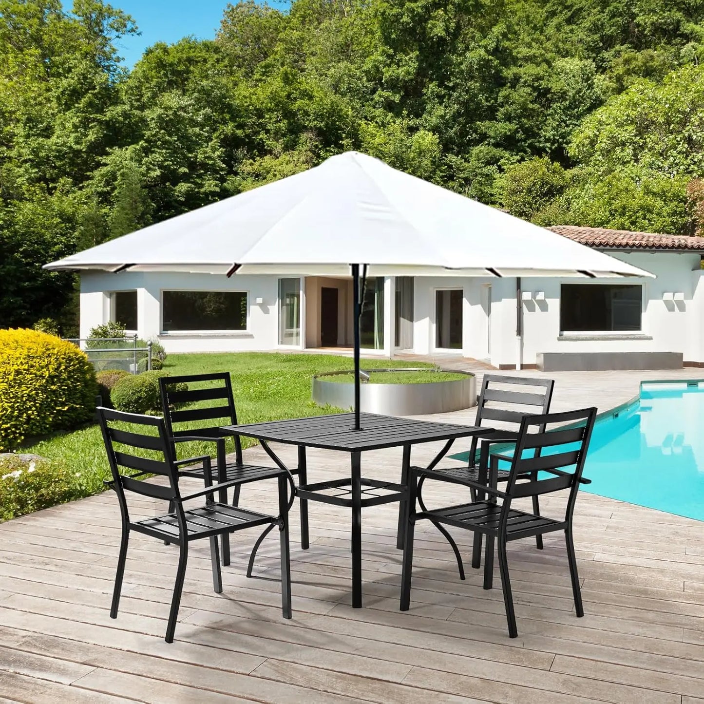 Outdoor 5-Piece Dining Set With Umbrella Hole And Iron Construction
