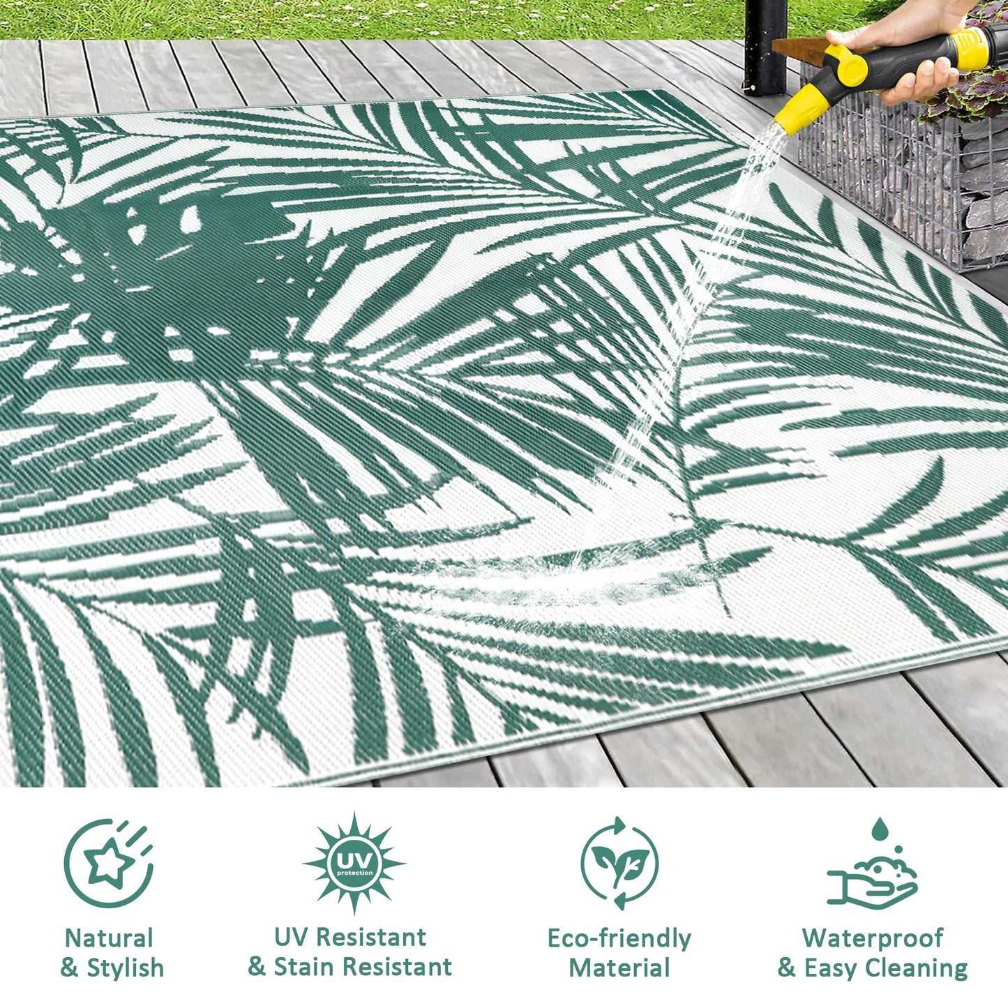 Outdoor Rugs Waterproof Reversible Plastic Straw Mat For Patio And Camping