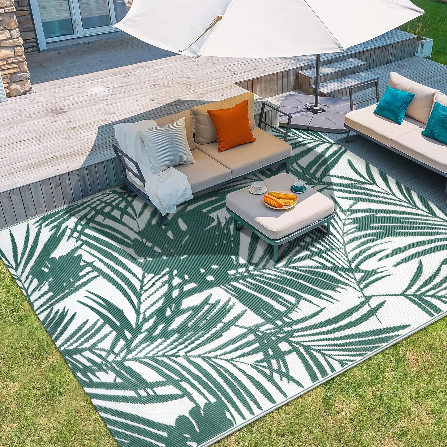 Outdoor Rugs Waterproof Reversible Plastic Straw Mat For Patio And Camping